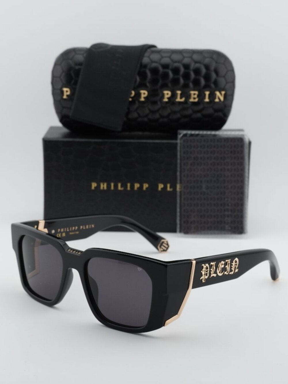Philipp Plein SPP130M 0700 Square Sunglasses – Shiny Black / Grey